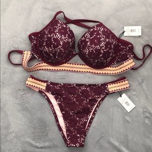 Maroon & Gold Lace Bikini